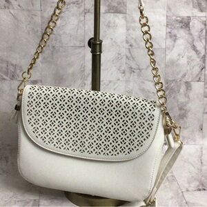 Cleo White and Gold Chain Shoulder Bag